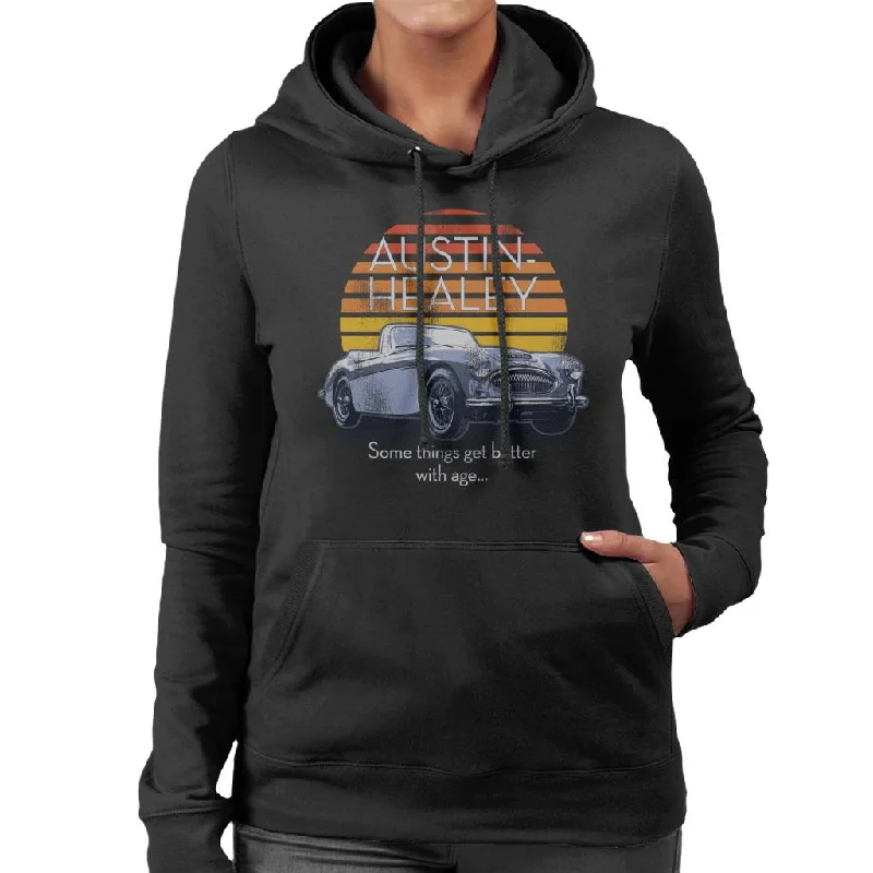 Austin Healey Some Things Get Better With Age British Motor Heritage Women's Hooded Sweatshirt Hoodie with Neon Bright Vibrant