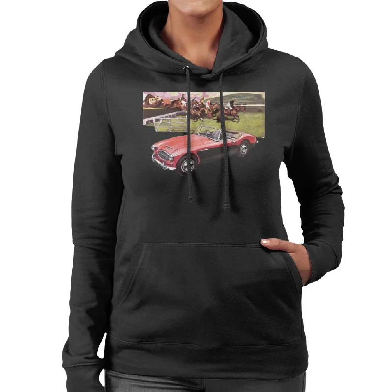 Austin Healey Sports Horses Jump British Motor Heritage Women's Hooded Sweatshirt Hoodie with Turtle Neck Cozy Winter