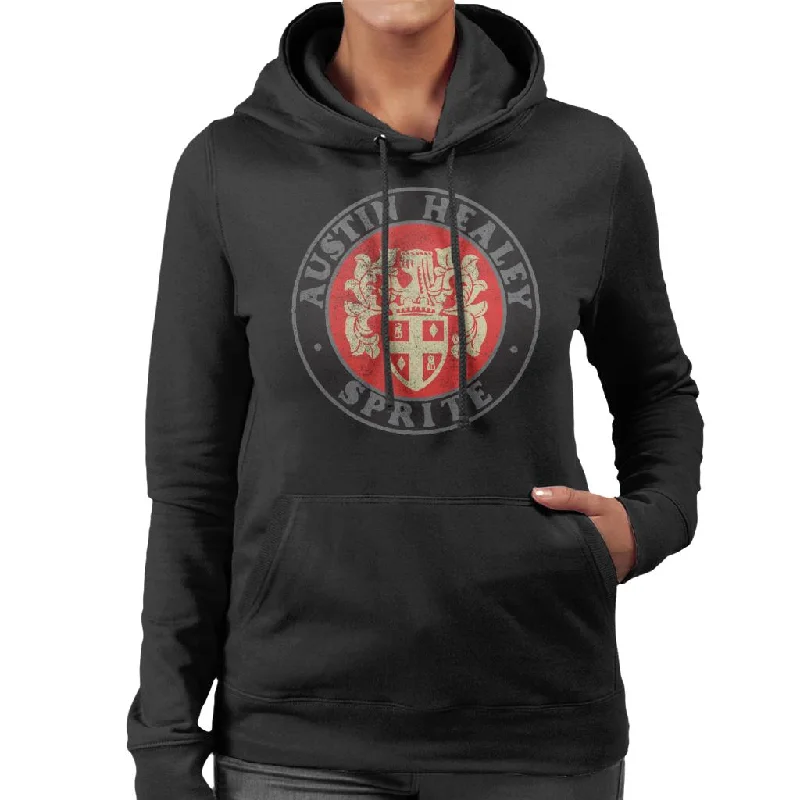 Austin Healey Sprite Logo British Motor Heritage Women's Hooded Sweatshirt Hoodie with Metallic Shiny Futuristic