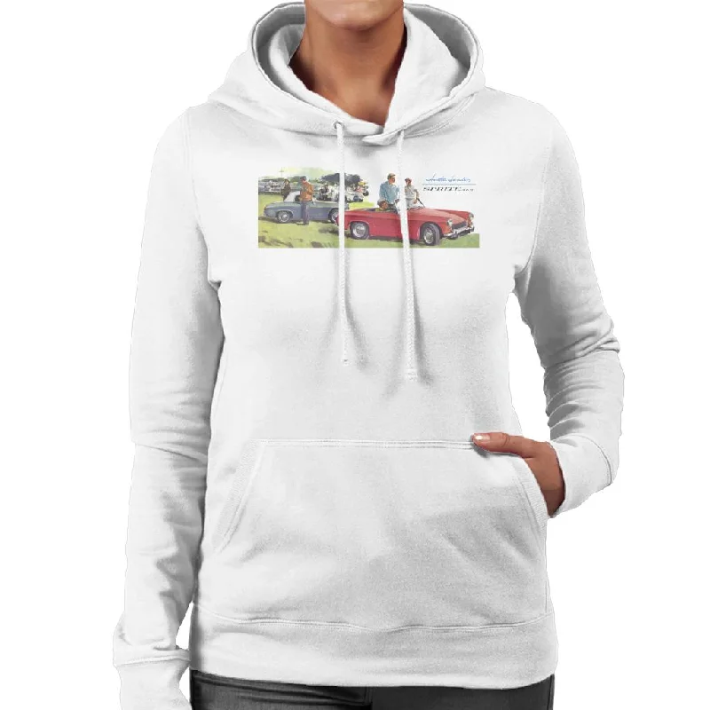 Austin Healey Sprite Mk II Race Day British Motor Heritage Women's Hooded Sweatshirt Hoodie with Set-In Sleeves Structured Classic