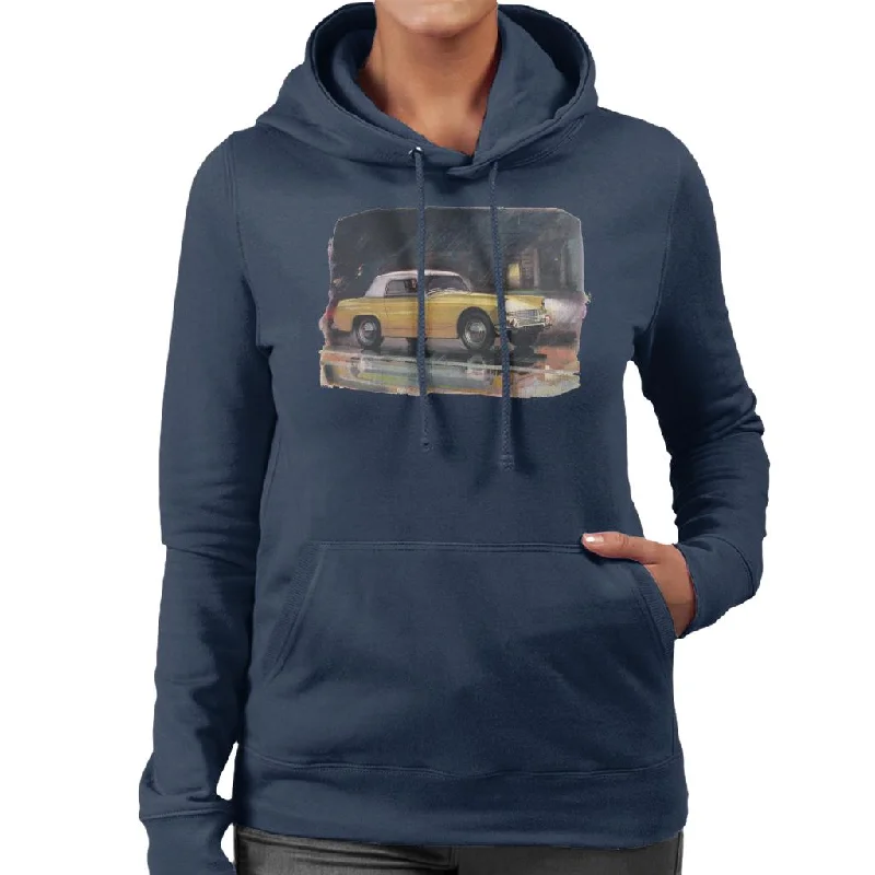 Austin Healey Yellow British Motor Heritage Women's Hooded Sweatshirt Hoodie with Exposed Zipper Edgy Industrial