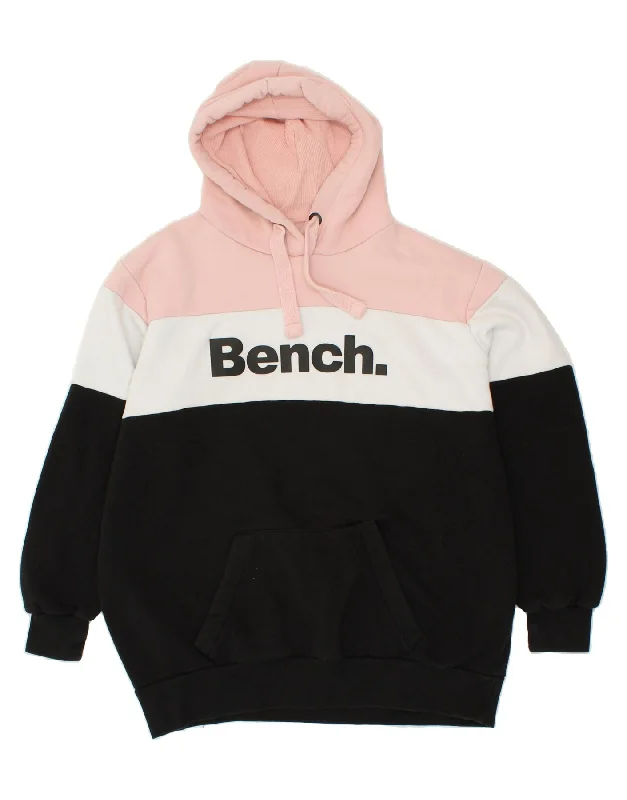 BENCH Womens Oversized Graphic Hoodie Jumper UK 12 Medium  Pink Hoodie with Cuffed Sleeves Snug Secure