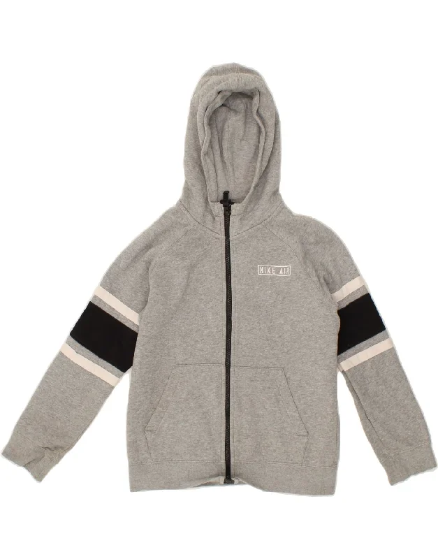 NIKE Boys Zip Hoodie Sweater 10-11 Years Medium Grey Colourblock Cotton Hoodie with Lace Feminine Delicate