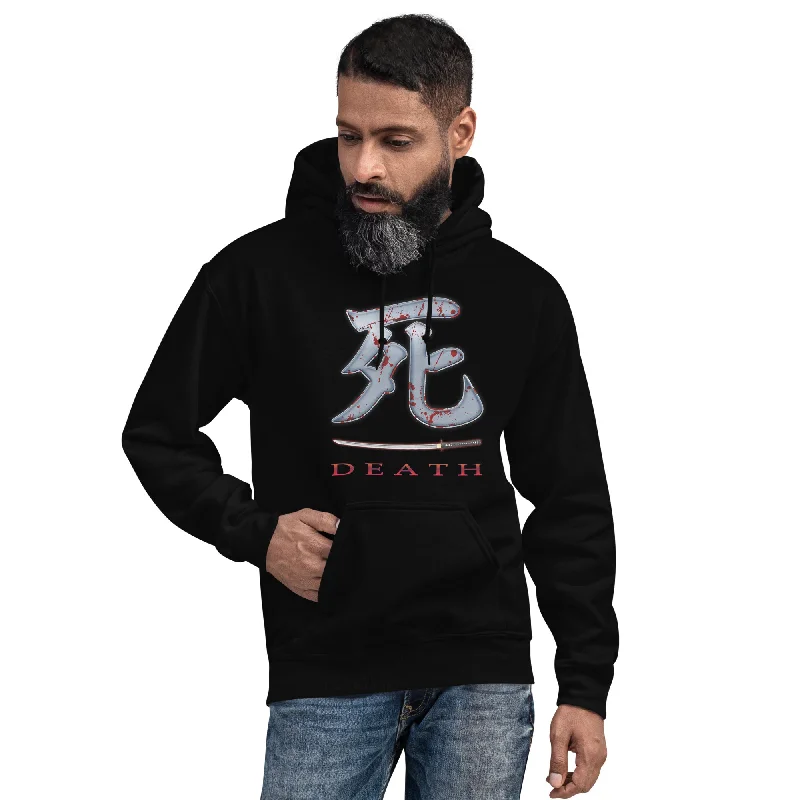 Death Japanese Kanji Character Bloody Samurai Sword Pullover Hoodie Sweatshirt Hoodie with Zipper Versatile Modern