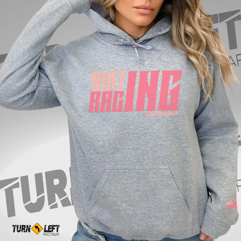 Dirt Track Racing Pink With Sleeve Logo Unisex Heavy Blend™ Hooded Sweatshirt Hoodie with Hem Detail Decorative Unique