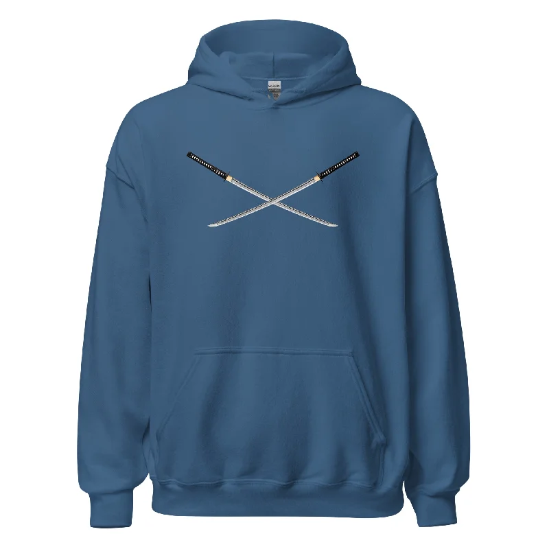 Dual Samurai Swords Anime Warrior Pullover Hoodie Sweatshirt Hoodie with Half-Zip Sporty Casual