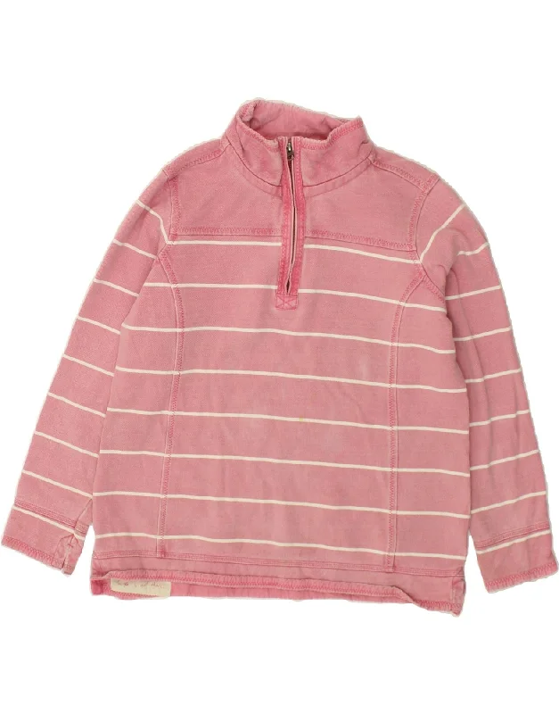 FAT FACE Womens Zip Neck Sweatshirt Jumper UK 16 Large Pink Striped Cotton Hoodie with Strings Custom Fit Adjustable