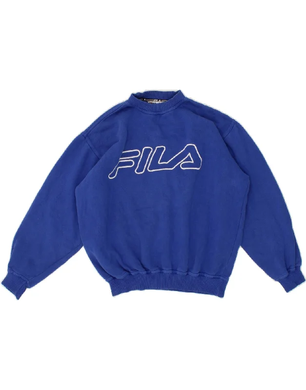 FILA Girls Graphic Sweatshirt Jumper 14-15 Years XL Blue Cotton Hoodie with Sequins Glamorous Eye-catching