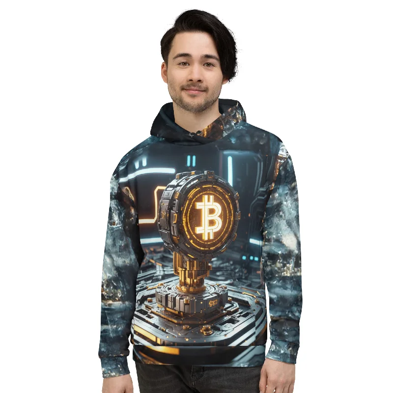 Futuristic Bitcoin Microchip BTC Symbol Unisex Hoodie Sweatshirt Hoodie with Color Block Contrast Stylish