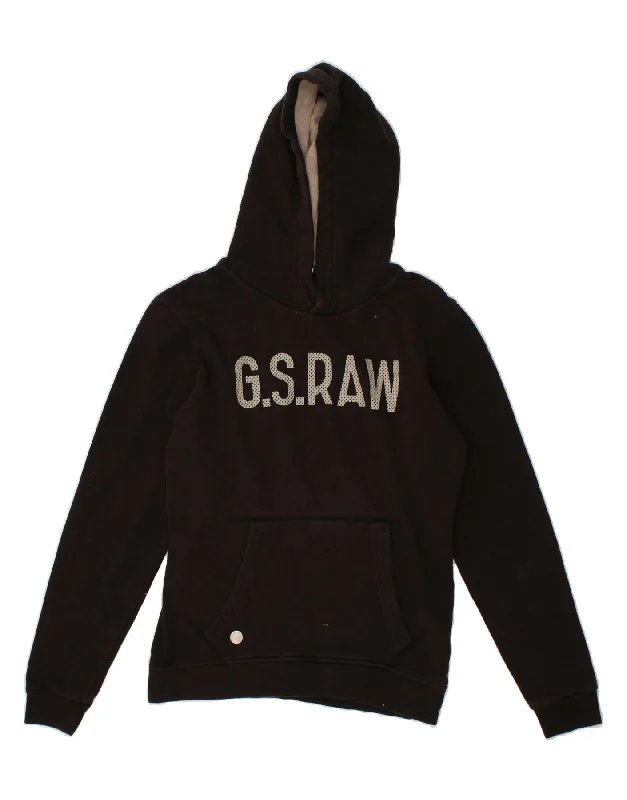 G-STAR Mens Graphic Hoodie Jumper Medium Black Cotton Hoodie with Hem Lace Feminine Delicate