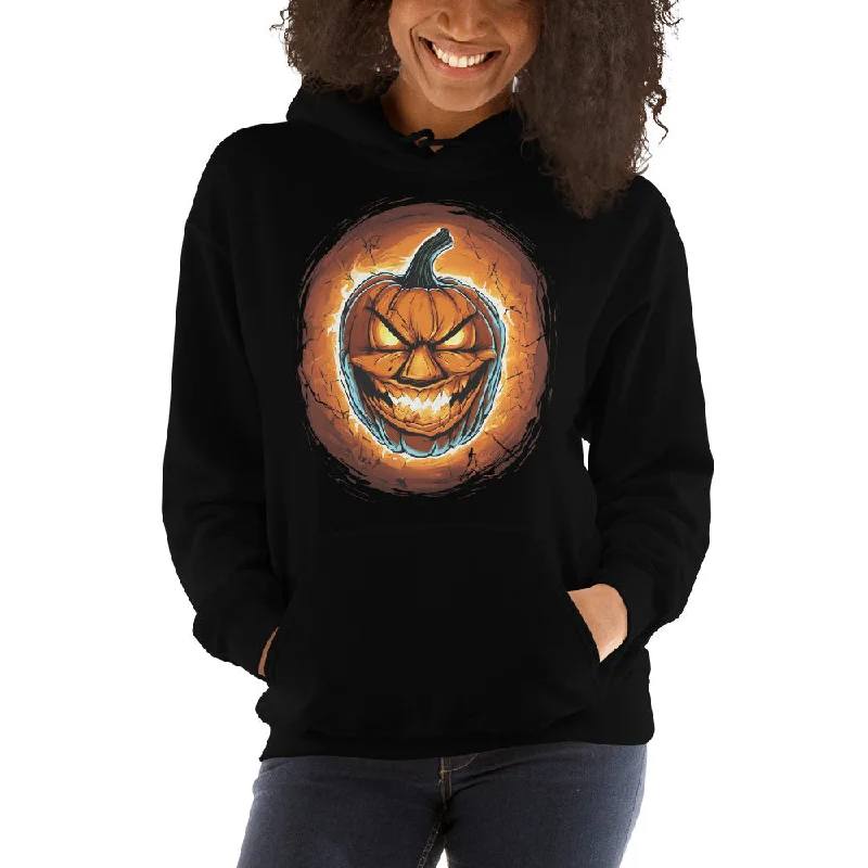 Halloween Fire Pumpkin Jack O Lantern Season Pullover Hoodie Sweatshirt Hoodie with Mock Neck Collared Structured