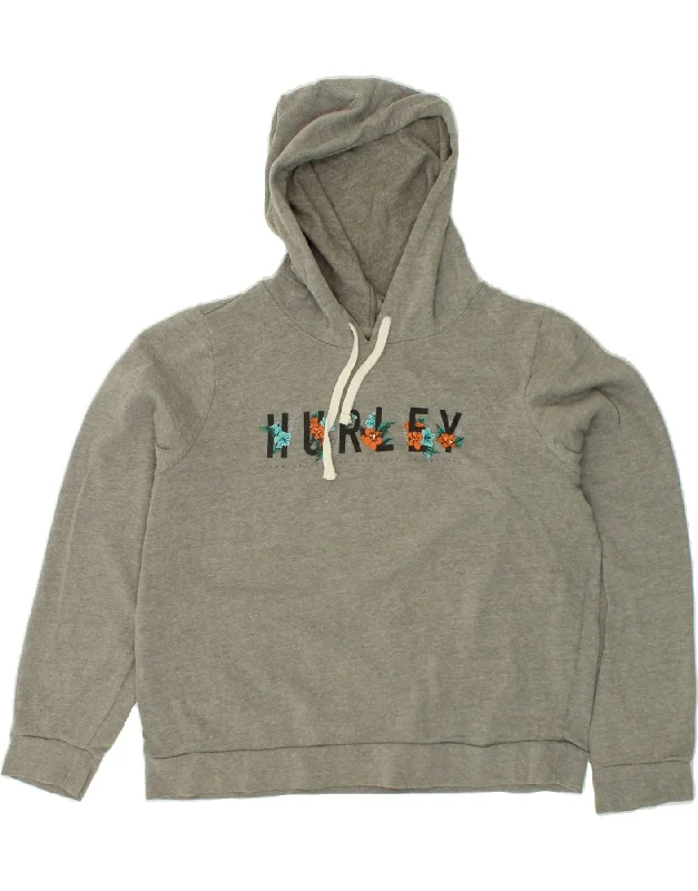 HURLEY Womens Graphic Hoodie Jumper UK 18 XL Grey Cotton Oversized Hoodie Comfort Casual