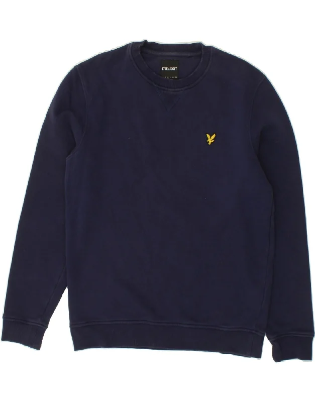 LYLE & SCOTT Mens Sweatshirt Jumper Medium Navy Blue Cotton Hoodie with Raglan Sleeves Sporty Comfortable