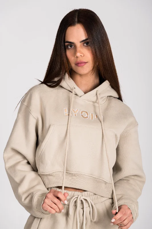 LYOM™ Essential 2.0 Hoodie - Beige Hoodie with Sequins Glamorous Eye-catching