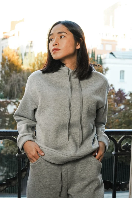 LYOM™ Muse Hoodie - Grey Hoodie with Zipper Placket Modern Functional