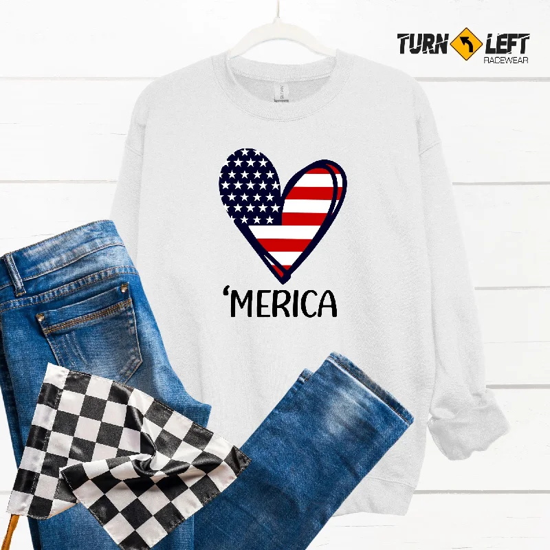 Merica American Flag Heart Sweatshirt Hoodie Crop Top Short Trendy