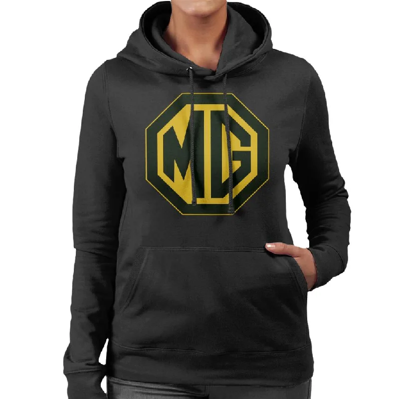 MG Black And Gold Logo British Motor Heritage Women's Hooded Sweatshirt Hoodie with Monochrome Minimalist Simple