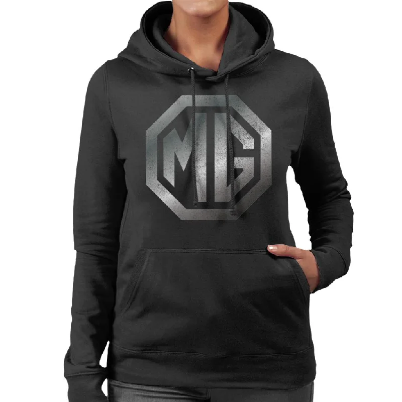 MG Chrome Logo British Motor Heritage Women's Hooded Sweatshirt Hoodie with Embroidery Detailed Premium