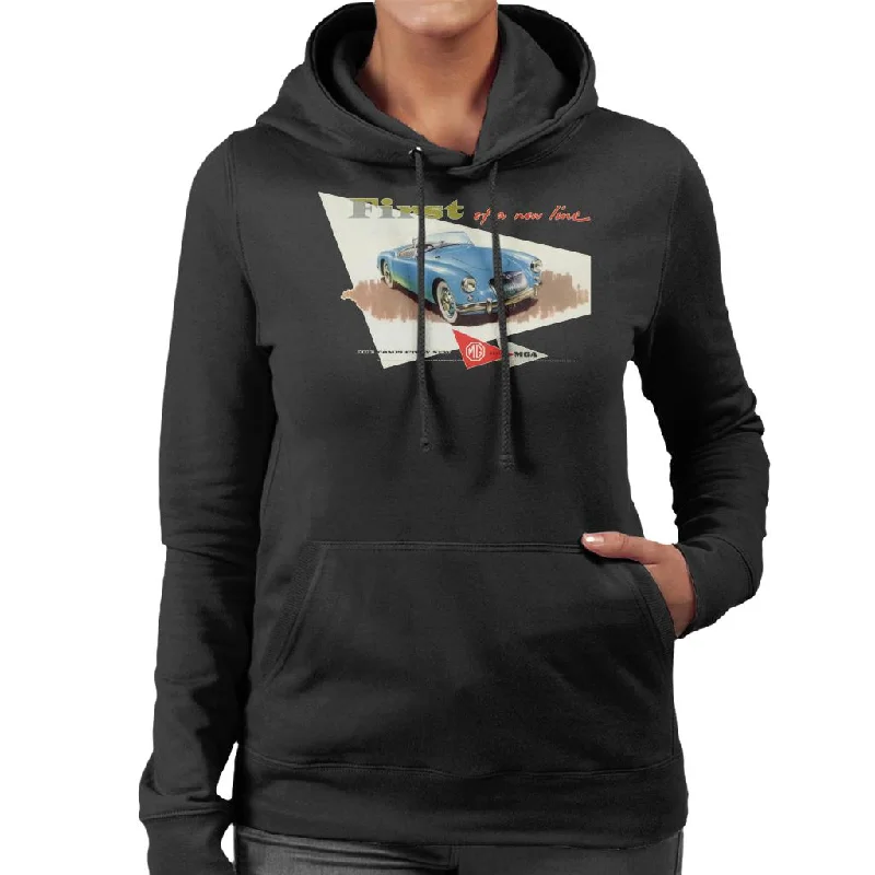 MG First Of A New Line British Motor Heritage Women's Hooded Sweatshirt Hoodie with Typography Text Message