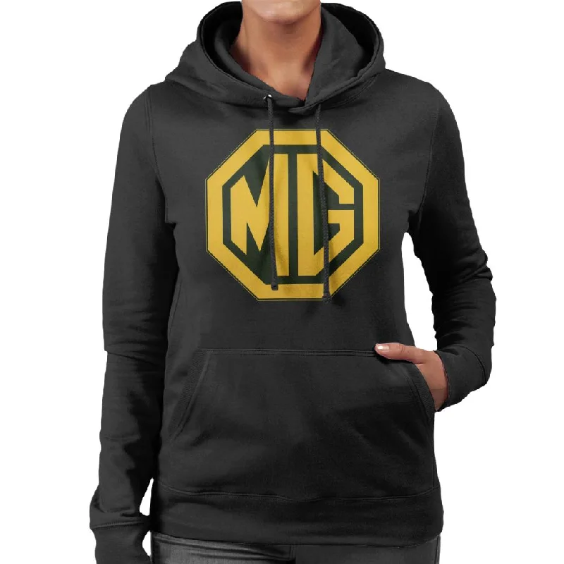 MG Gold Logo British Motor Heritage Women's Hooded Sweatshirt Hoodie with Drop Shoulder Relaxed Streetwear