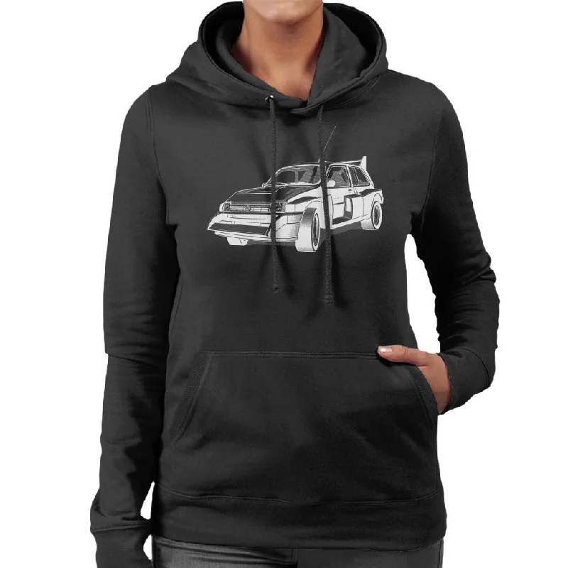 MG Metro 6R4 Black And White British Motor Heritage Women's Hooded Sweatshirt Hoodie with Hem Lace Feminine Delicate