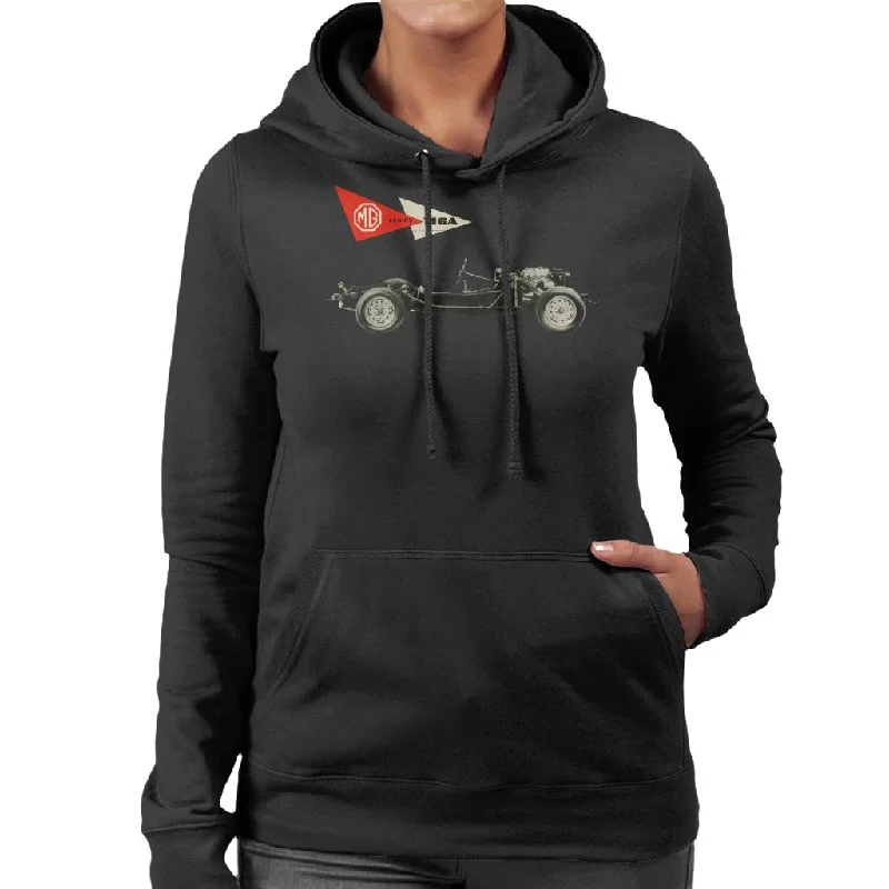 MG MGA Series British Motor Heritage Women's Hooded Sweatshirt Hoodie with Ribbed Hem Stretchable Secure