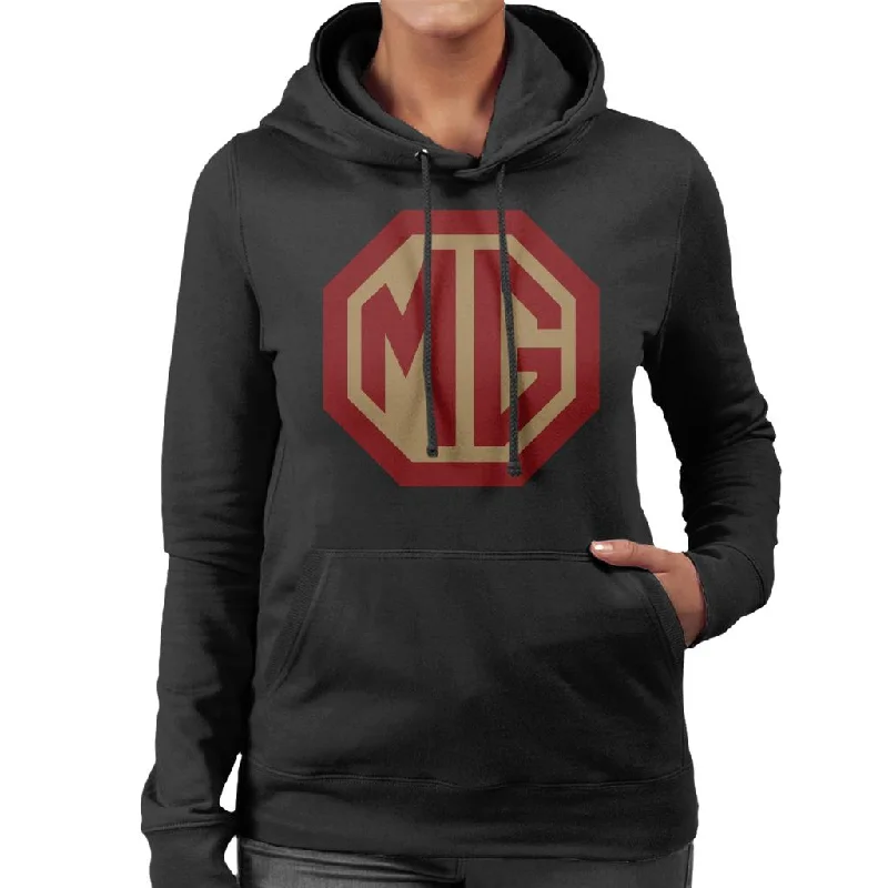 MG Red And Gold Logo British Motor Heritage Women's Hooded Sweatshirt Hoodie with Hem Embroidery Detailed Premium