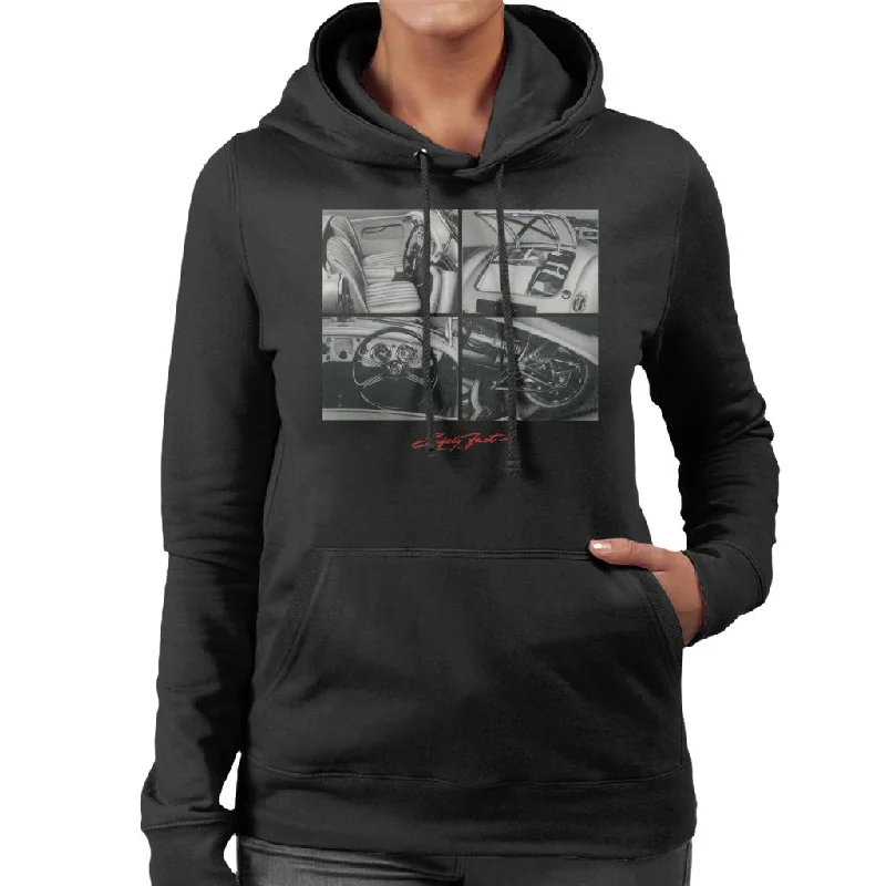 MG Safety Fast Montage British Motor Heritage Women's Hooded Sweatshirt Hoodie with Front Slit Layering Stylish