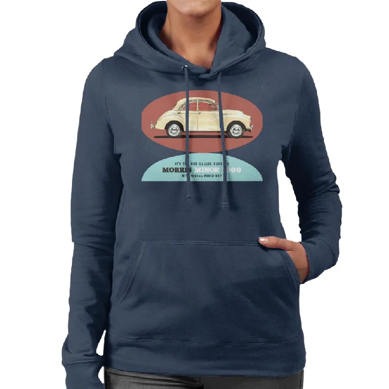 Morris Minor 1000 Its The Car Called Success British Motor Heritage Women's Hooded Sweatshirt Hoodie with Velcro Closure Adjustable Secure