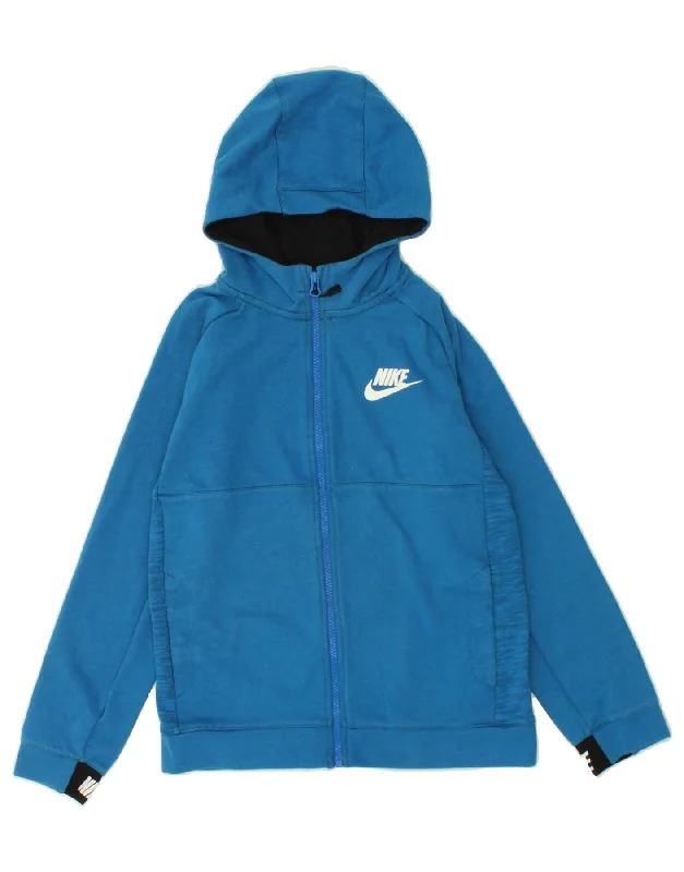 NIKE Boys Graphic Zip Hoodie Sweater 12-13 Years Large  Blue Polyester Hoodie with Set-In Sleeves Structured Classic