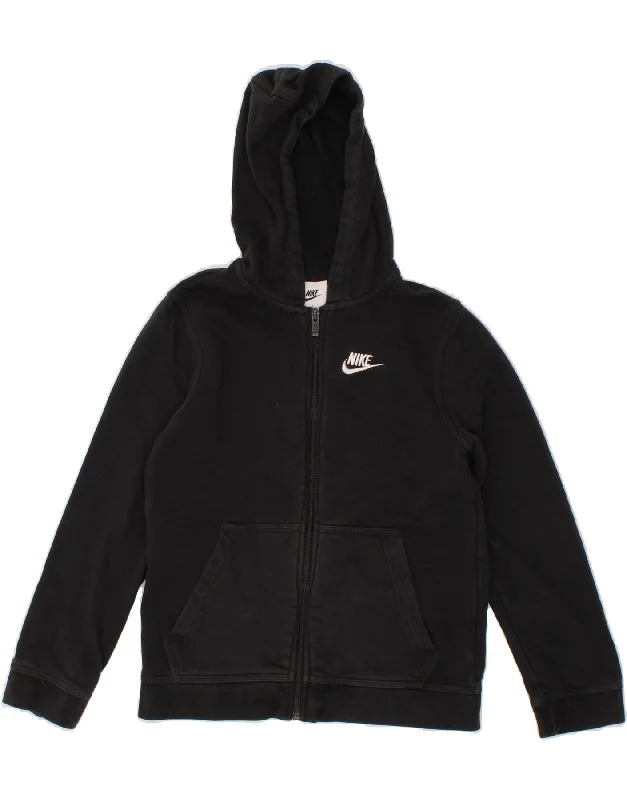 NIKE Boys Zip Hoodie Sweater 10-11 Years Medium Black Cotton Hoodie with Cropped Fit Short Trendy