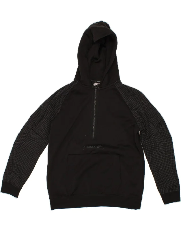 NIKE Boys Zip Neck Hoodie Jumper 12-13 Years Large Black Polyester Hoodie with Thumb Holes Functional Cozy