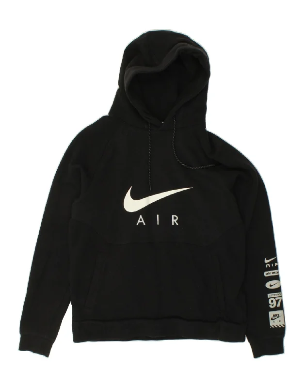 NIKE Mens Graphic Hoodie Jumper Medium Black Cotton Hoodie with Drawcord Adjustable Secure