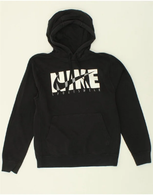 NIKE Mens Graphic Hoodie Jumper Small Black Cotton Hoodie with Monochrome Minimalist Simple