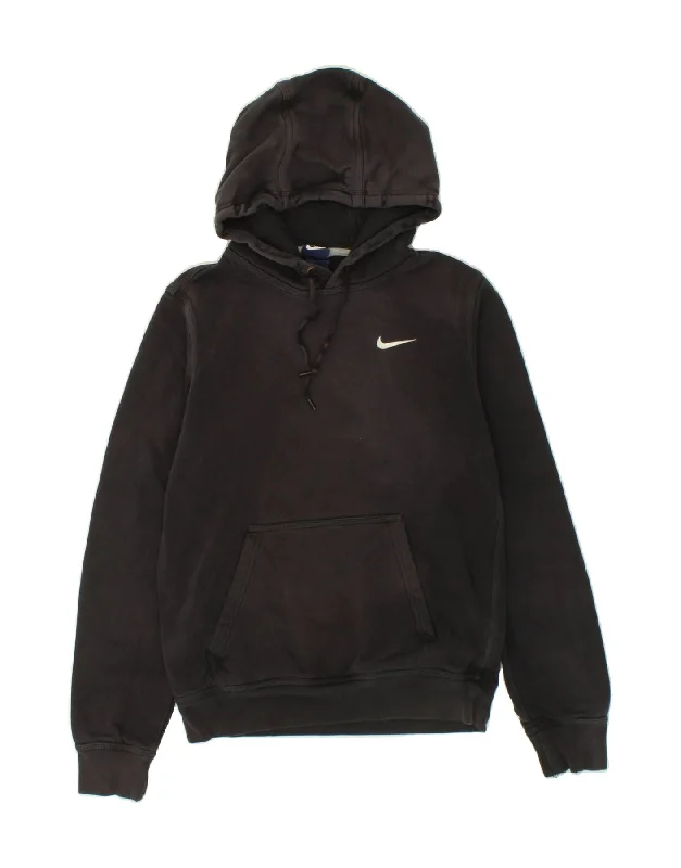 NIKE Mens Hoodie Jumper Small Black Cotton Hoodie with Toggle Buttons Decorative Unique