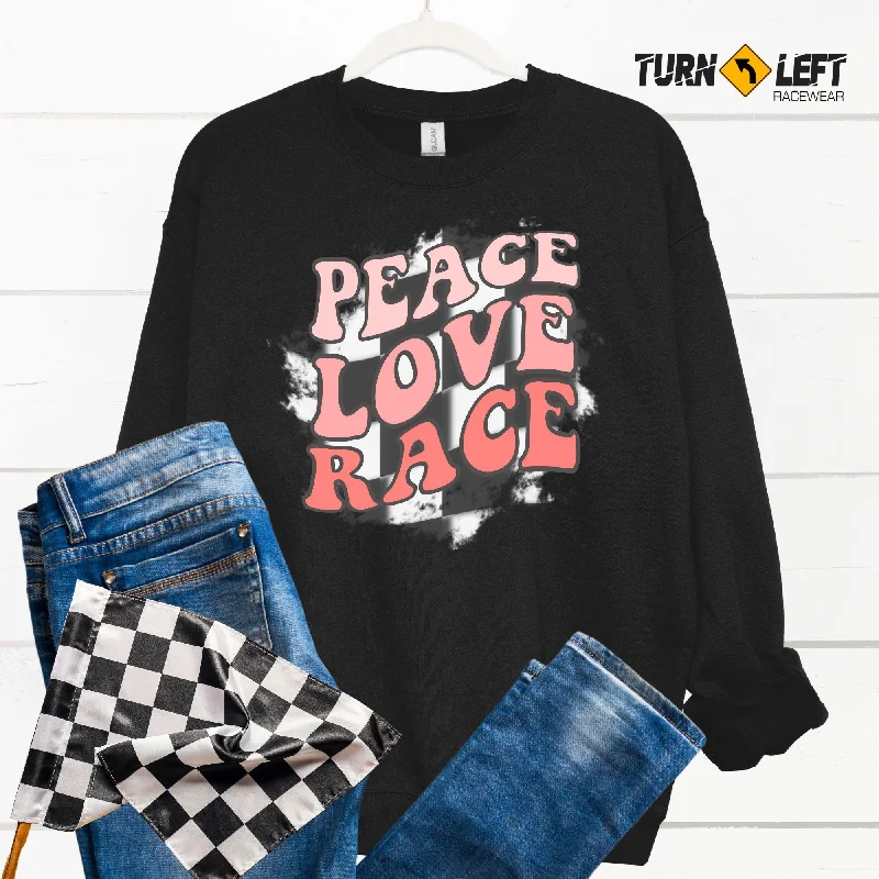 Peace Love Race Checkered Flag  Racing Sweatshirt Hoodie with Pattern Geometric Abstract