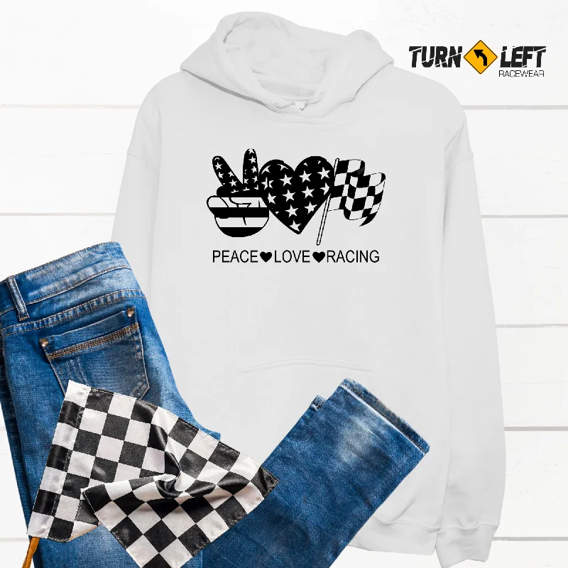 Peace Love Racing US FLAG Checkered Flag Women's Hoodie Hoodie with Contrast Stitching Detailed Premium