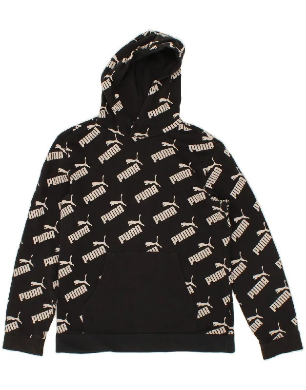 PUMA Boys Graphic Hoodie Jumper 13-14 Years Black Cotton Hoodie with Monochrome Minimalist Simple