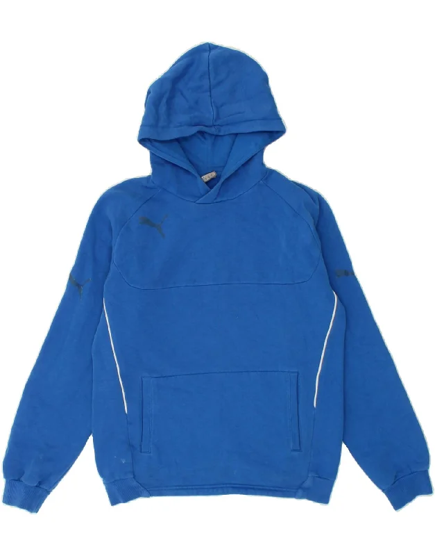 PUMA Boys Hoodie Jumper 13-14 Years XL Blue Hoodie with Puffed Sleeves Voluminous Trendy