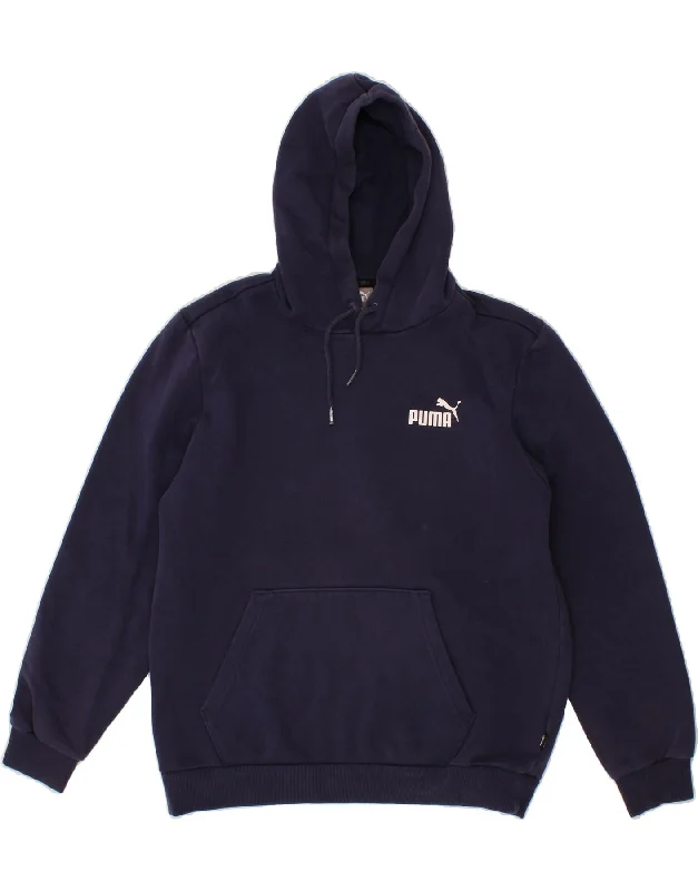 PUMA Mens Hoodie Jumper Medium Navy Blue Cotton Hoodie with Drawstring Waist Adjustable Fitted