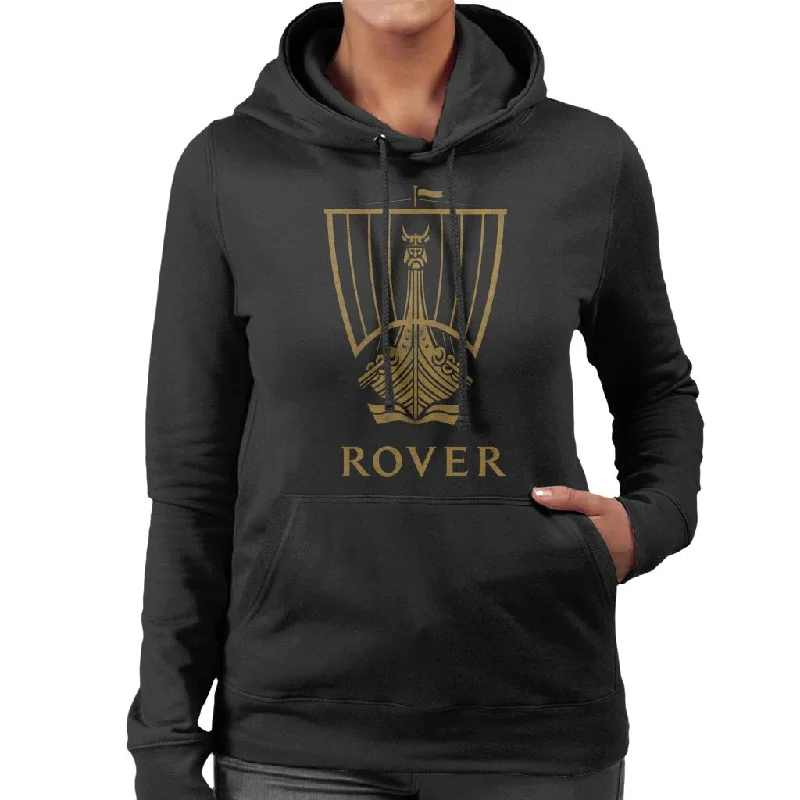 Rover Logo Gold Longship British Motor Heritage Women's Hooded Sweatshirt Hoodie with Set-In Sleeves Structured Classic