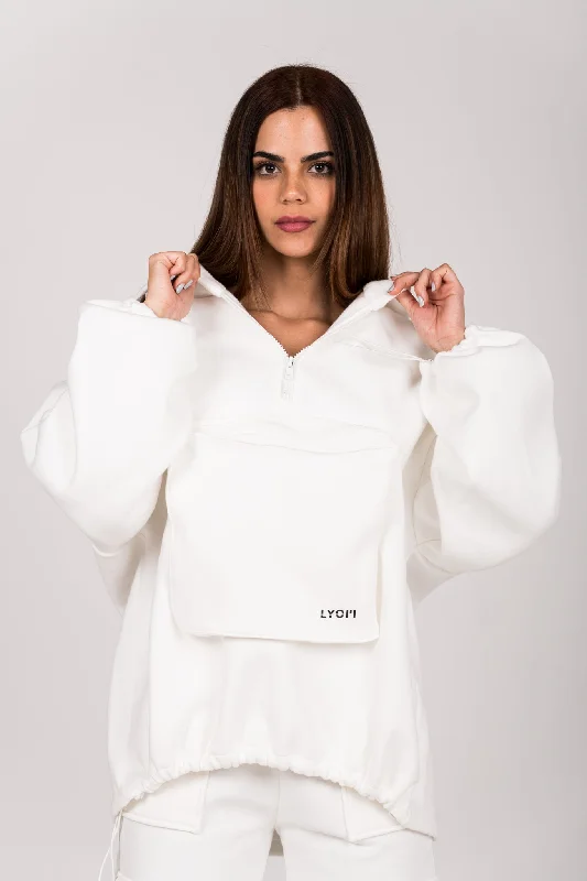 LYOM™ Snowfall Urban Hoodie - White Hoodie with Hem Fringe Bohemian Relaxed