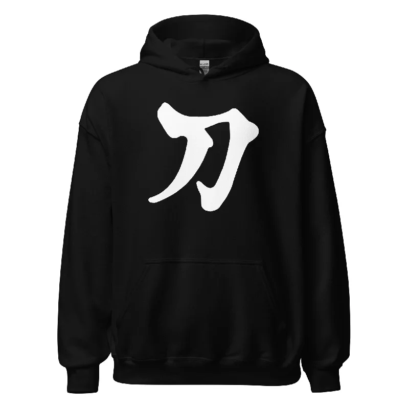 Sword Japanese Kanji Symbol Letter Pullover Hoodie Sweatshirt Hoodie with Frayed Bohemian Relaxed