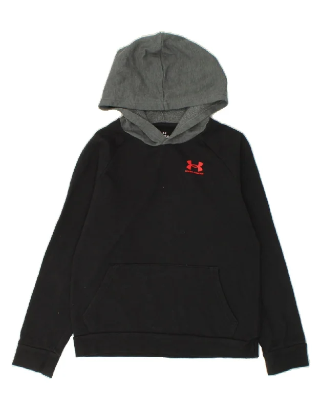 UNDER ARMOUR Boys Hoodie Jumper 11-12 Years Large  Black Colourblock Hoodie with Camouflage Military Edgy