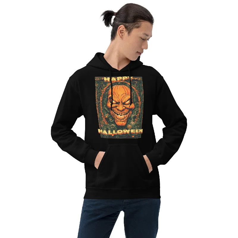 Vintage Style Happy Halloween Carved Evil Pumpkin Face Pullover Hoodie Sweatshirt Hoodie with Oversized Fit Loose Comfortable