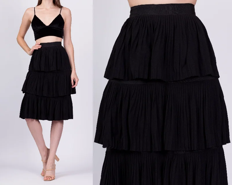 50s Black Tiered Midi Skirt - Extra Small, 22.5" low waist skirt