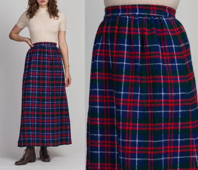 60s Plaid High Waist Maxi Skirt - Small corduroy skirt durable