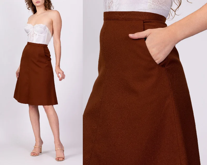 70s Campus Casuals Rust Brown A Line Skirt - Extra Small, 24.5" wool skirt sturdy