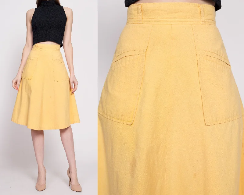 70s Canary Yellow Pocket Skirt - Extra Small, 24.5" wool skirt warm