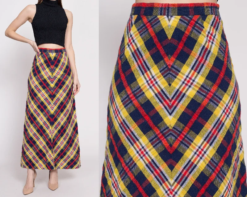 70s Plaid A-Line Maxi Skirt - Small, 27" cashmere skirt soft